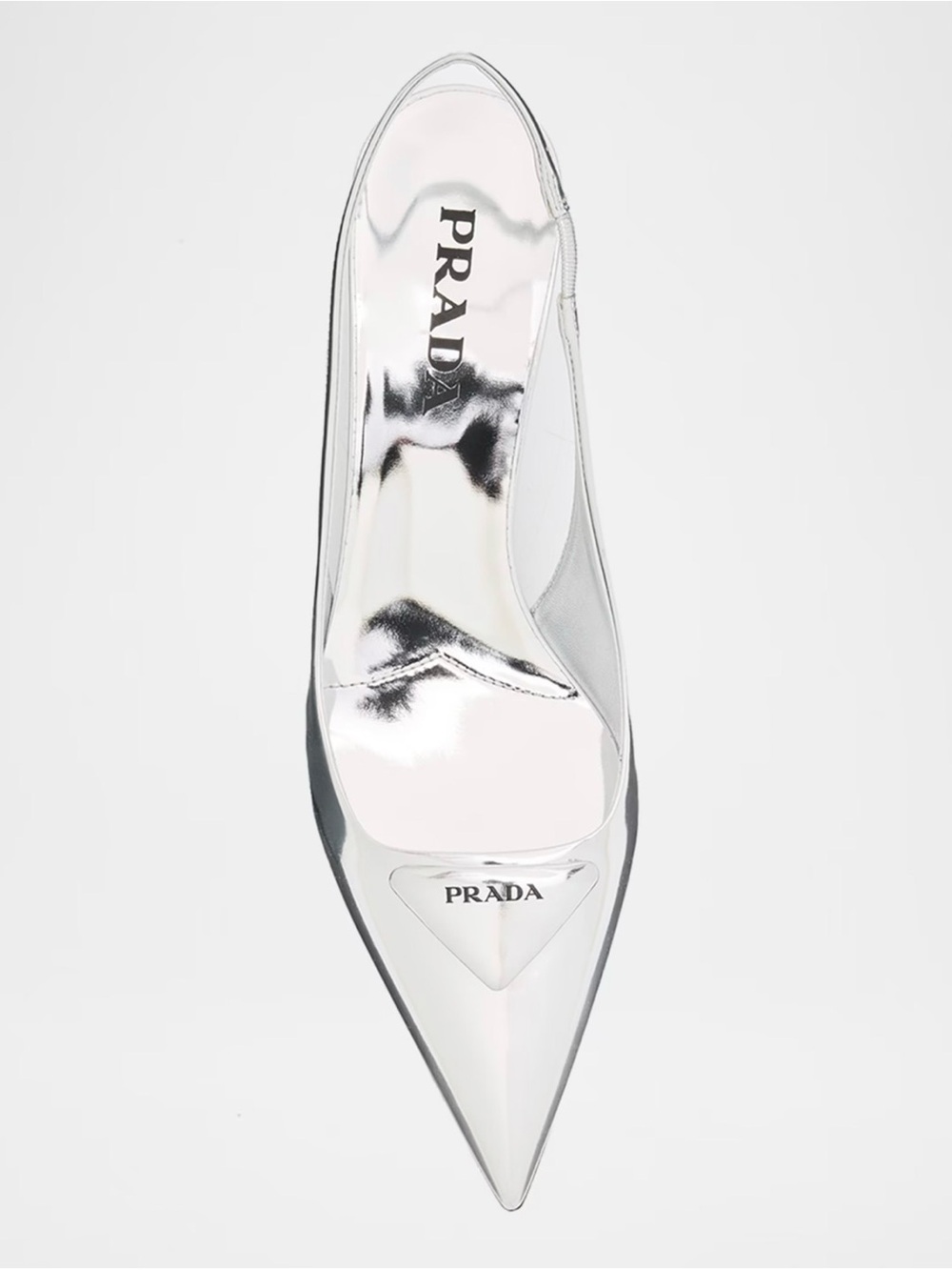 Prada Metallic Silver Pointed Toe Pump 55 mm heel